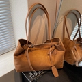 Brown suede tote bag with large capacity and shoulder straps for stylish commuting - Brown