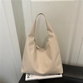 Bolso tote minimalista blanco roto de gran capacidad con textura de grano lichi para diario - Blanco Roto