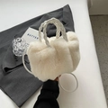 Bolso bandolera de piel sintética blanca con asa de cuero trenzado para invierno - Blanco Roto