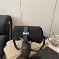 Sleek black rectangular shoulder bag with silver buckle and adjustable strap - Black