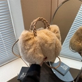 Elegante bolso de piel sintética beige con asas de cuero trenzado y bandolera - Caqui Claro