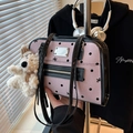 Borsa tote in tela rosa a pois neri con un grazioso ciondolo a forma di orso - Rosa Con Ciondolo