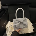 Sac de soirée argenté à strass avec grand nœud papillon et poignée supérieure - Argenté