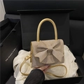 Sac de soirée doré champagne avec strass, grand nœud et poignée circulaire chic - Doré