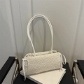 Chic white fuzzy faux fur shoulder bag with leather handles and decorative side bows - White Without Pendant
