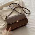 Coffee brown retro PU leather baguette bag with a golden turn-lock and slim shoulder strap - Brown