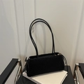 Chic black plush faux fur shoulder bag with leather straps and decorative side knot detail - Black without Pendant