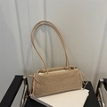 Beige faux fur shoulder bag with soft plush texture and delicate side bow detail - Khaki (No Pendant)