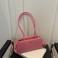Pink plush faux fur underarm bag with sweet ribbon bow and zipper closure - Pink Without Pendant