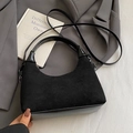 Black moon-shaped shoulder bag in matte suede and patent leather with adjustable strap - Black - Without Pendant