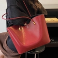 Classic bright red large capacity PU leather tote bag with elegant gold metal details - Burgundy