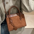 Braune Vintage-Patchwork-Tragetasche aus hochwertigem Wildleder und Leder für Damen - Dunkelbraun