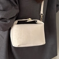 Chic white leather crossbody small square bag with elegant gold buckle and top handle - White