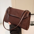 Deep brown matte suede shoulder bag with dual leather straps and a retro flap design - Coffee Without Pendant