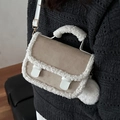 Plüsch-Kettentasche im koreanischen Stil in Beige und Weiß mit kleiner runder Münzbörse - Weiß