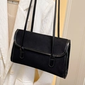 Minimalist black matte shoulder bag with sleek leather trim and double straps - Black - Without Pendant