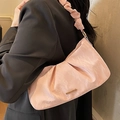 Pale pink pleated velvet shoulder bag with golden logo and matching ruched strap - Pink