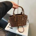 Schicke Damenhandtasche mit Leopardenmuster, Ledergriffen und goldenem Logo-Detail - Kaffeebraun Ohne Anhänger