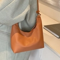 Orange lychee grain PU leather tote bag with knotted shoulder strap detail - Brown