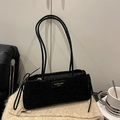 Borsa baguette nera leopardata con doppie spalline e dettagli di nappine laterali - Nero (Senza Ciondolo)