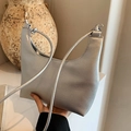 Silver crescent hobo bag in lychee texture PU leather with double shoulder straps - Silver