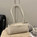 Elegant cream underarm bag with drawstring side details and slim shoulder straps - Off-White (Without Pendant)