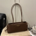 Dark brown leopard baguette bag with double shoulder straps and side bow details - Coffee (No Pendant)
