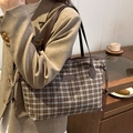 Sac cabas vintage à carreaux marron avec lanières en cuir et détail cordon - Petits Carreaux Gris