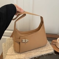 Elegant camel hobo bag in matte PU leather with a golden square twist lock buckle - Khaki