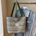 Ethno-Canvas-Tote-Tasche mit geometrischem Muster und grünen Trägern am Bügel - Groß / Gefüttert Mit Reißverschluss Ohne Innentasche / Grün