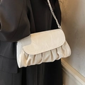Borsa sottobraccio a nuvola plissettata in pelle PU bianco crema con catena - Bianco Sporco