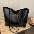 Bolso tote de cuero sintético negro con letras doradas FASHION BAGS y correas largas - Negro