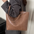 Bolso tote grande marrón retro de cuero PU texturizado con diseño FASHION BAG - Caqui