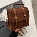 Deep brown double shoulder bag in matte leather and suede with golden buckles - Brown - Without Pendant