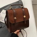 Dark brown retro mini backpack in smooth chocolate leather and suede finish - Coffee Brown Patchwork (Without Pendant)