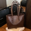 Retro dark brown large capacity faux leather tote bag with elegant shoulder strap - Coffee Without Pendant