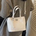 Chic white small bucket tote bag with silver hardware and adjustable shoulder strap - Off-white