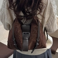 Vintage leopard print shoulder bag in dark brown suede with a large metal buckle detail - Leopard Coffee