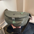 Olive green nylon crescent crossbody bag with distinctive neon green zipper pullers - Green