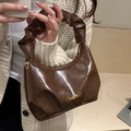 Dark brown pleated shoulder bag with a vintage half-moon silhouette and chain handle - Brown