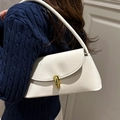Retro cream white baguette shoulder bag with gold metal buckle for daily wear - White