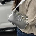 Metallic silver rectangle shoulder bag with gold eyelets and knotted drawstring detail - Silver