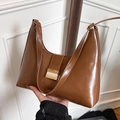 Borsa hobo marrone in PU con finitura lucida e fibbia dorata per moda casual - Marrone