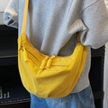 Minimalist bright yellow crescent crossbody bag in durable nylon with zippered pockets - Yellow