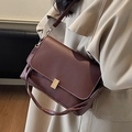 French vintage dark brown crossbody bag with matte leather finish and gold buckle - Coffee