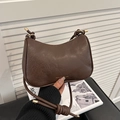 Retro brown crescent shoulder bag with knotted strap and gold zipper details - Coffee Without Pendant