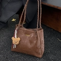 Retro brown suede tote bag with woven handles and a cute teddy bear charm decoration - Coffee With Plush Bear Charm