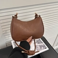 Sac à bandoulière vintage marron en forme de lune avec lettrage doré et détail de nœud - Marron - Sans Pendentif