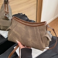 Vintage bruine canvas crossbodytas met zijvakken en kunstlederen afwerkingen - Bruin