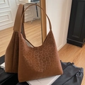 Brown leopard print suede hobo bag with dual straps for stylish winter shoulder carry - Brown